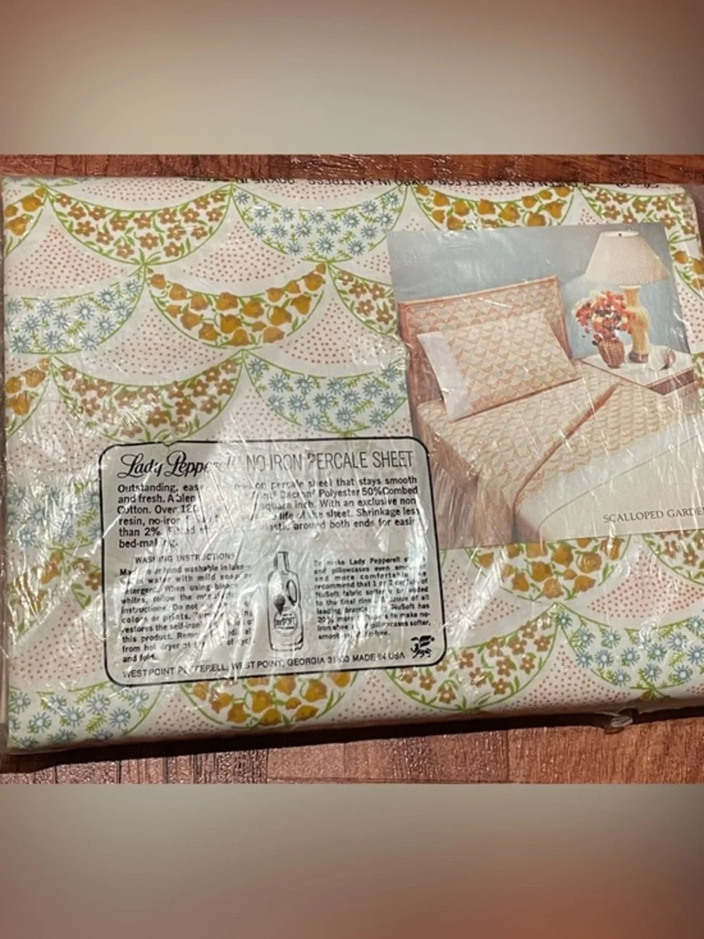 Vintage Lady Pepperell Floral Queen Flat Sheet Scalloped Garden In Package